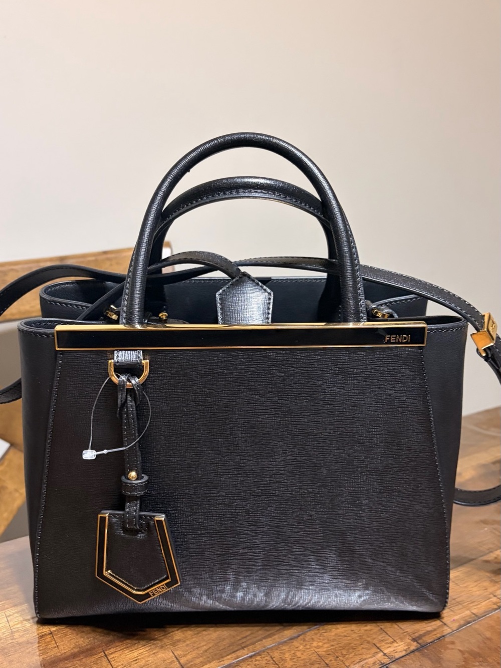 Fendi Black Structured Satchel with Gold Accents